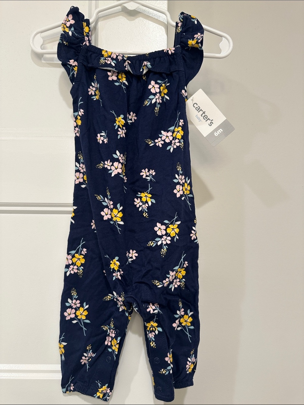 Carter's Navy Floral Ruffle-Strap Romper